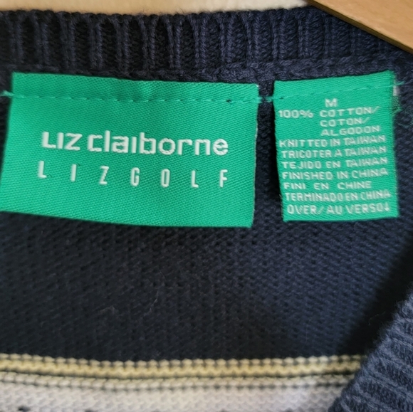 Liz Claiborne LizGolf | Navy Blue Red Pale Yellow Fair Isle Argyle Sweater Vest - Picture 3 of 4